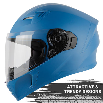 Steelbird SBA-21 GT Full Face Helmet for Men and Women (Dashing Blue with Clear Visor)