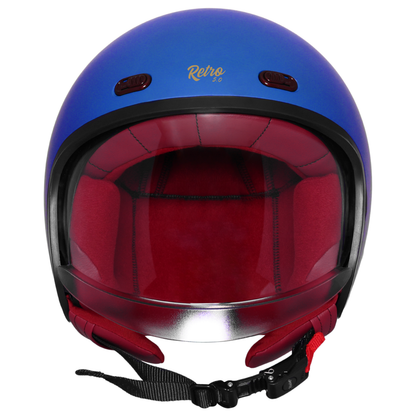 Steelbird SBH-67 Retro 5.0 ISI and DOT Certified Open Face Helmet for Men and Women (Glossy Yamaha Blue)
