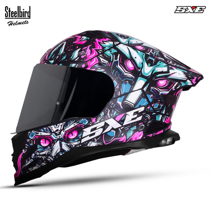 Steelbird SBH-61 SXE X1 ISI and Dot Certified Full Face Helmet for Men with Inner Silver Sunshield (Glossy Black Purple)