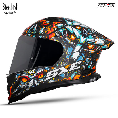Steelbird SBH-61 SXE X1 Pinlock ISI and Dot Certified Full Face Helmet for Men with Inner Silver Sunshield (Glossy Black Orange with Smoke Visor)