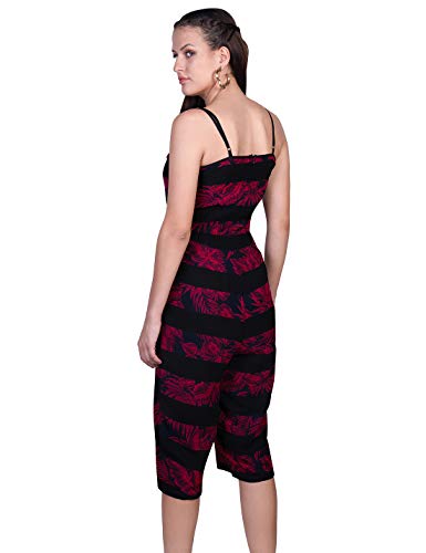 ORZEL Girls/Women’s Floral Print Jump Suit with Two Pockets Sleeveless Calf Length (Black Floral Print)