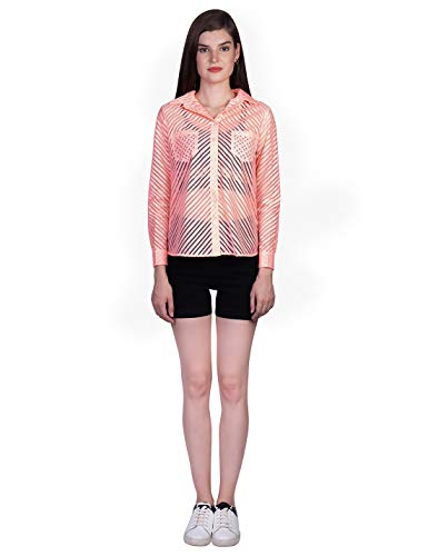ORZEL Girls/Women’s Diagonally Made Stripe Full Sleeve Shirt (Neon Orange)