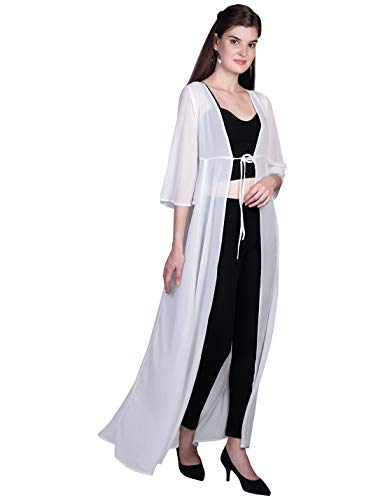 ORZEL Ladies Black Georgette Fabric Full Length Shrug (White)