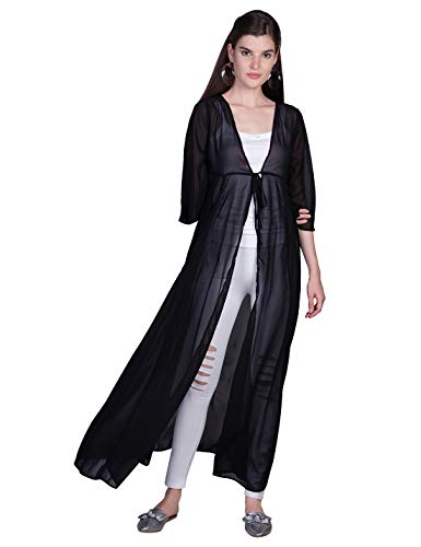 Visit the ORZEL Store ORZEL Ladies Black Georgette Fabric Full Length Shrug (Black)