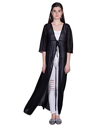 Visit the ORZEL Store ORZEL Ladies Black Georgette Fabric Full Length Shrug (Black)