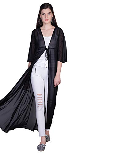 Visit the ORZEL Store ORZEL Ladies Black Georgette Fabric Full Length Shrug (Black)