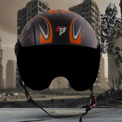 Steelbird SBH-16 Megatron ISI Certified Open Face Graphic Helmet for Men and Women (Glossy Black Orange with Smoke Visor)