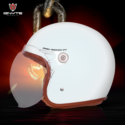 IGNYTE IGN-58 Solid ISI/DOT Certified Open Face Helmet for Men and Women (Glossy White)