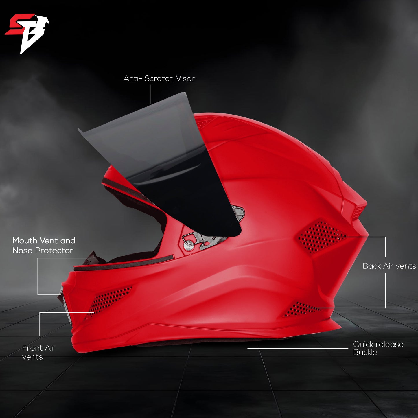 Steelbird SBH-25 Rudra ISI Certified Full Face Helmet for Men and Women (Glossy Cherry Red with Smoke Visor)