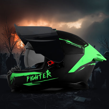 Steelbird SBH-57 Fighter F2 ISI and DOT Certified Full Face Helmet for Men and Women With Inner Silver Sun Shield (Glossy Black Green)