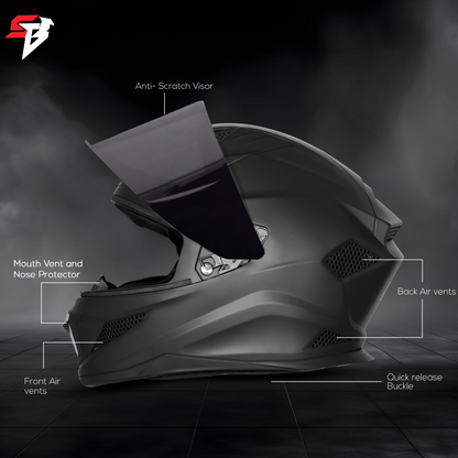 Steelbird SBH-25 Rudra ISI Certified Full Face Helmet for Men and Women (Glossy Black with Smoke Visor)