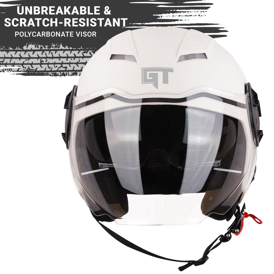 Steelbird SBH-31 GT Dashing ISI Certified Open Face Helmet for Men and Women with Inner Sun Shield ( Dual Visor Mechanism ) (Dashing White)
