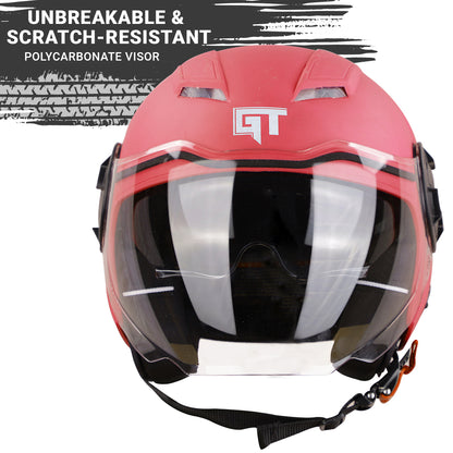 Steelbird GT Dashing ISI Certified Open Face Helmet for Men and Women with Inner Sun Shield ( Dual Visor Mechanism ) (Dashing Red)