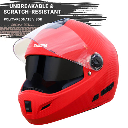 Steelbird Rox Cyborg ISI Certified Full Face Helmet for Men and Women with Inner Smoke Sun Shield and Outer Clear Visor (Dashing Red)