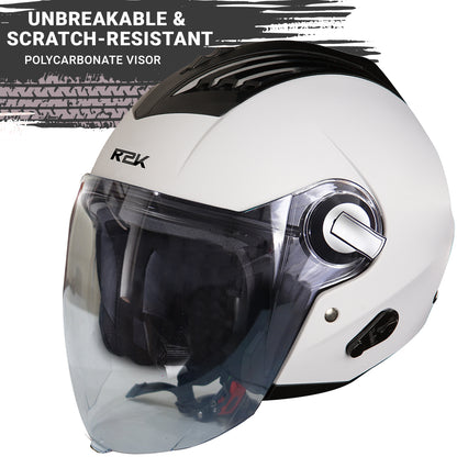 Steelbird SBA-3 R2K Classic ISI Certified Open Face Helmet for Men and Women (White with Clear Visor)