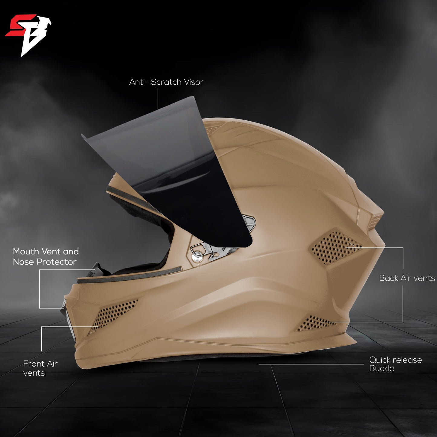 Steelbird SBH-25 Rudra ISI Certified Full Face Helmet for Men and Women (Dashing Desert Storm With Smoke Visor)