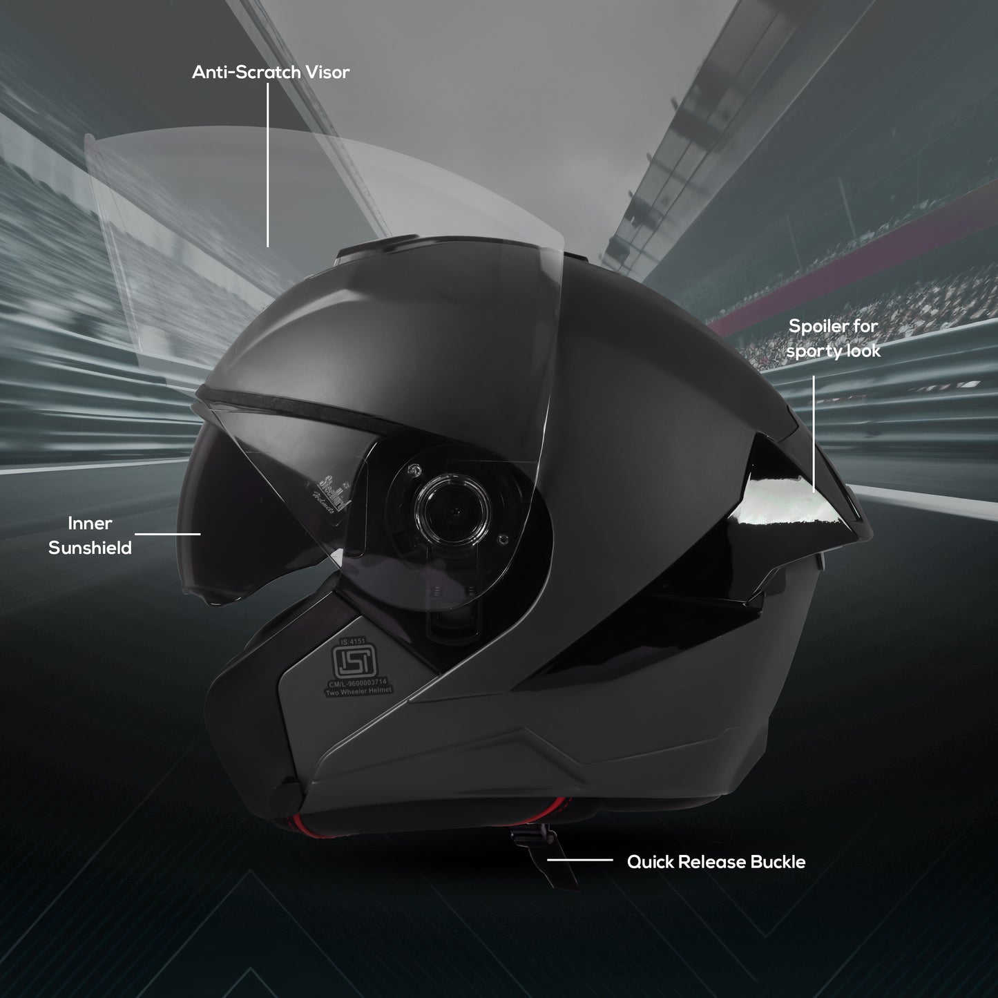 Steelbird SBA-10 7Wings ISI Certified Open Face Helmet for Men and Women with Inner Smoke Sun Shield (Glossy H.Grey)