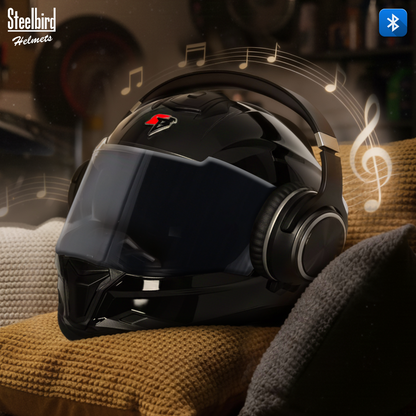 Steelbird SBH-57 Fighter Bass X Bluetooth Helmet ISI and DOT Certified Full Face Helmet for Men with Inner Silver Sun Shield (Matt Black)