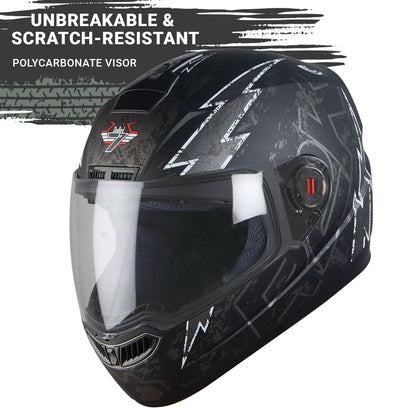 Steelbird SBA-1 R2K Live ISI Certified Full Face Graphic Helmet for Men and Women (Matt Black Grey with Clear  Visor)