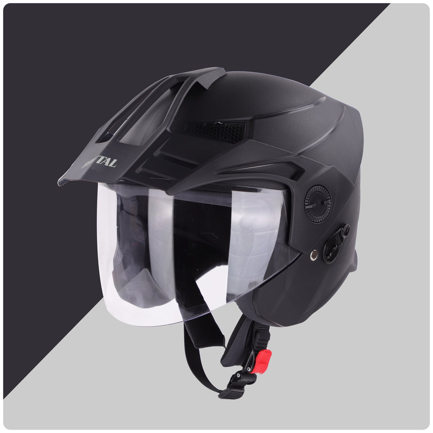 Steelbird SBH-23 Brutal ISI Certified Open Face Helmet for Men and Women (Dashing Black with Clear Visor)