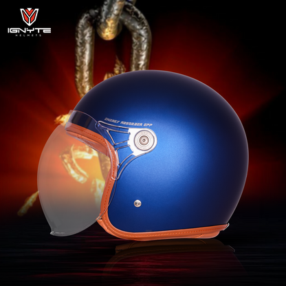 IGNYTE IGN-58 Solid ISI/DOT Certified Open Face Helmet for Men and Women (Glossy Armada Blue)