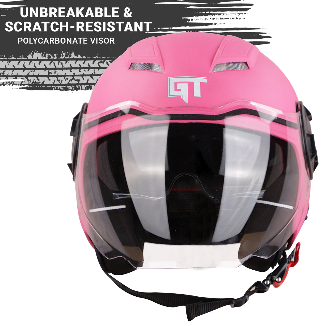 Steelbird SBH-31 GT Dashing ISI Certified Open Face Helmet for Men and Women with Inner Sun Shield ( Dual Visor Mechanism ) (Dashing Pink)