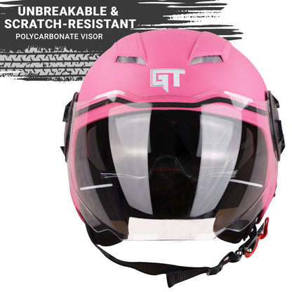 Steelbird SBH-31 GT Dashing ISI Certified Open Face Helmet for Men and Women with Inner Sun Shield ( Dual Visor Mechanism ) (Dashing Pink)