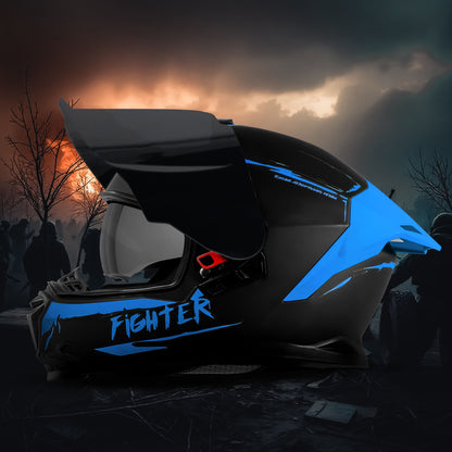 Steelbird SBH-57 Fighter F2 ISI and DOT Certified Full Face Helmet for Men and Women With Inner Silver Sun Shield (Glossy Black Blue)