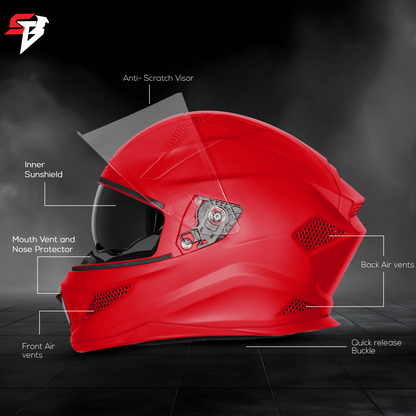 Steelbird SBH-25 Rudra ISI Certified Full Face Helmet for Men and Women with Inner Smoke Sun Shield (Glossy Cherry Red)