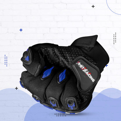 Refurbished Steelbird Experience 1.0 Reflective Full Finger Bike Riding Gloves with Touch Screen Sensitivity at Thumb and Index Finger, Protective Off-Road Motorbike Racing (Black Blue)