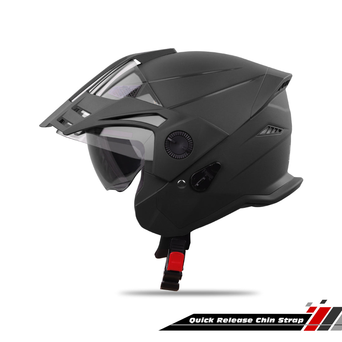 Steelbird SBH-23 GT Plus Open Face ISI Certified Helmet for Men and Women with Inner Sun Shield (Dashing Black)