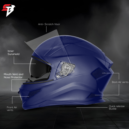 Steelbird SBH-25 Rudra ISI Certified Full Face Helmet for Men and Women with Inner Smoke Sun Shield (Glossy H.Blue)