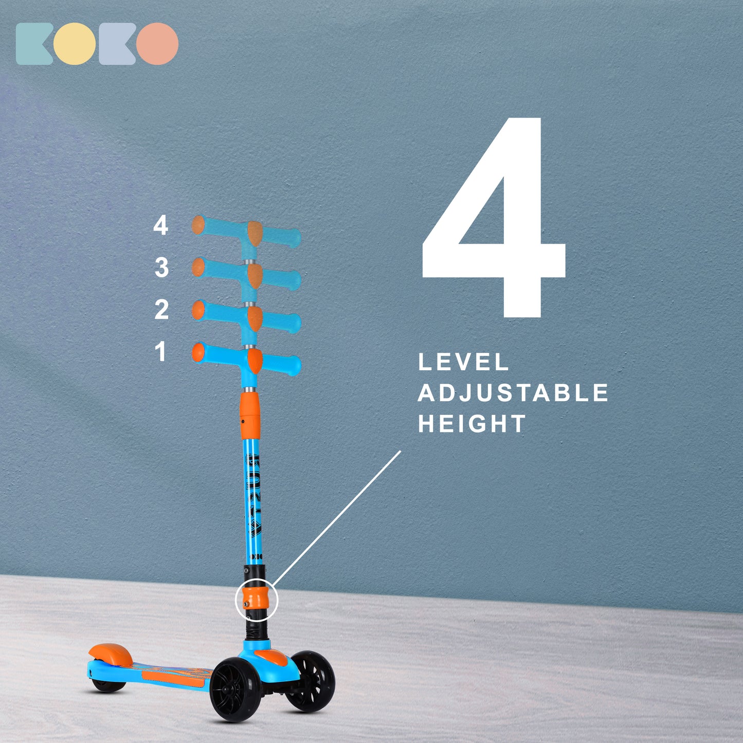 Refurbished Koko Rusty Kick Scooter with Adjustable Height and Portable, Kids Scooter with PVC Wheels for Age 3+ (Max User Weight: 40kg)(Blue)