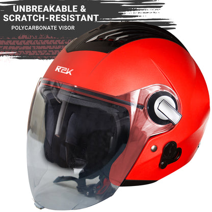 Steelbird SBA-3 R2K Classic ISI Certified Open Face Helmet for Men and Women (Red with Clear Visor)