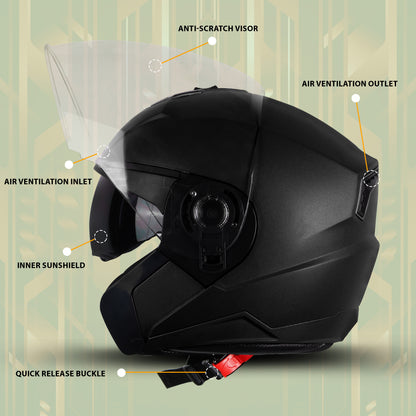 Steelbird SBA-9 7Wings  ISI Certified Open Face Helmet for Men and Women with Inner Smoke Sun Shield (Dashing Black)