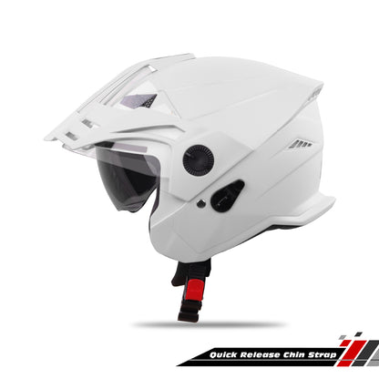 Steelbird SBH-23 GT Plus Open Face ISI Certified Helmet for Men and Women with Inner Sun Shield (Dashing White)