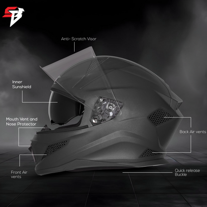 Steelbird SBH-25 Rudra ISI Certified Full Face Helmet for Men and Women with Inner Smoke Sun Shield (Glossy Black)