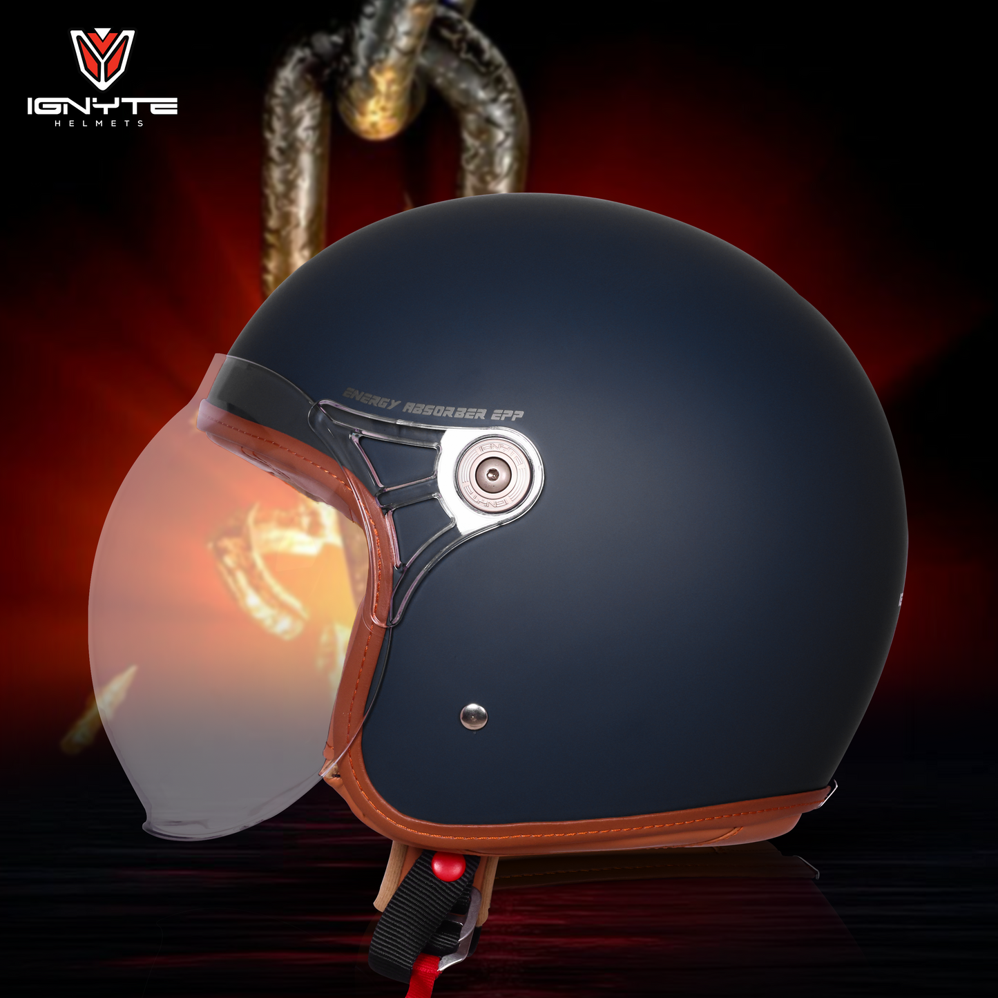 IGNYTE IGN-58 Solid ISI/DOT Certified Open Face Helmet for Men and Women (Glossy Dull Slate)