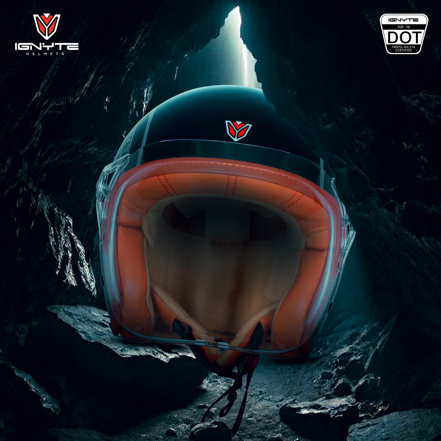 Ignyte IGN-58 Eagle ISI and DOT Certified Open Face Graphic Helmet for Men and Women (Glossy Black Light Brown)
