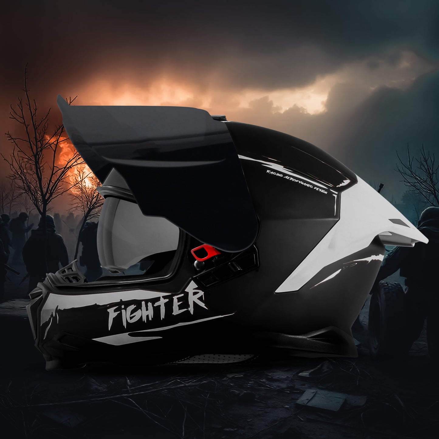 Steelbird SBH-57 Fighter F2 ISI and DOT Certified Full Face Helmet for Men and Women With Inner Silver Sun Shield (Glossy Black Silver).