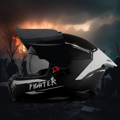 Steelbird SBH-57 Fighter F2 ISI and DOT Certified Full Face Helmet for Men and Women With Inner Silver Sun Shield (Glossy Black Silver).