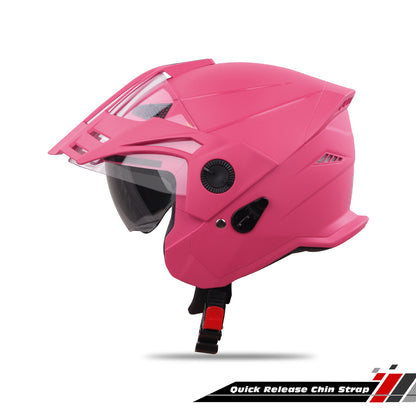 Steelbird SBH-23 GT Plus Open Face ISI Certified Helmet for Men and Women with Inner Sun Shield (Dashing Pink)