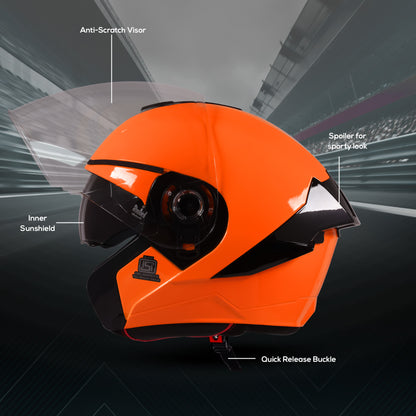 Steelbird SBA-10 7Wings ISI Certified Open Face Helmet for Men and Women with Inner Smoke Sun Shield (Glossy Fluo Orange)