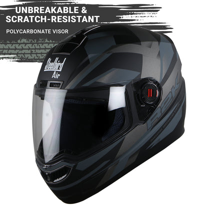 Steelbird SBA-1 R2K ISI Certified Full Face Graphics Helmet for Men and Women (Matt Black Grey with Clear Visor)