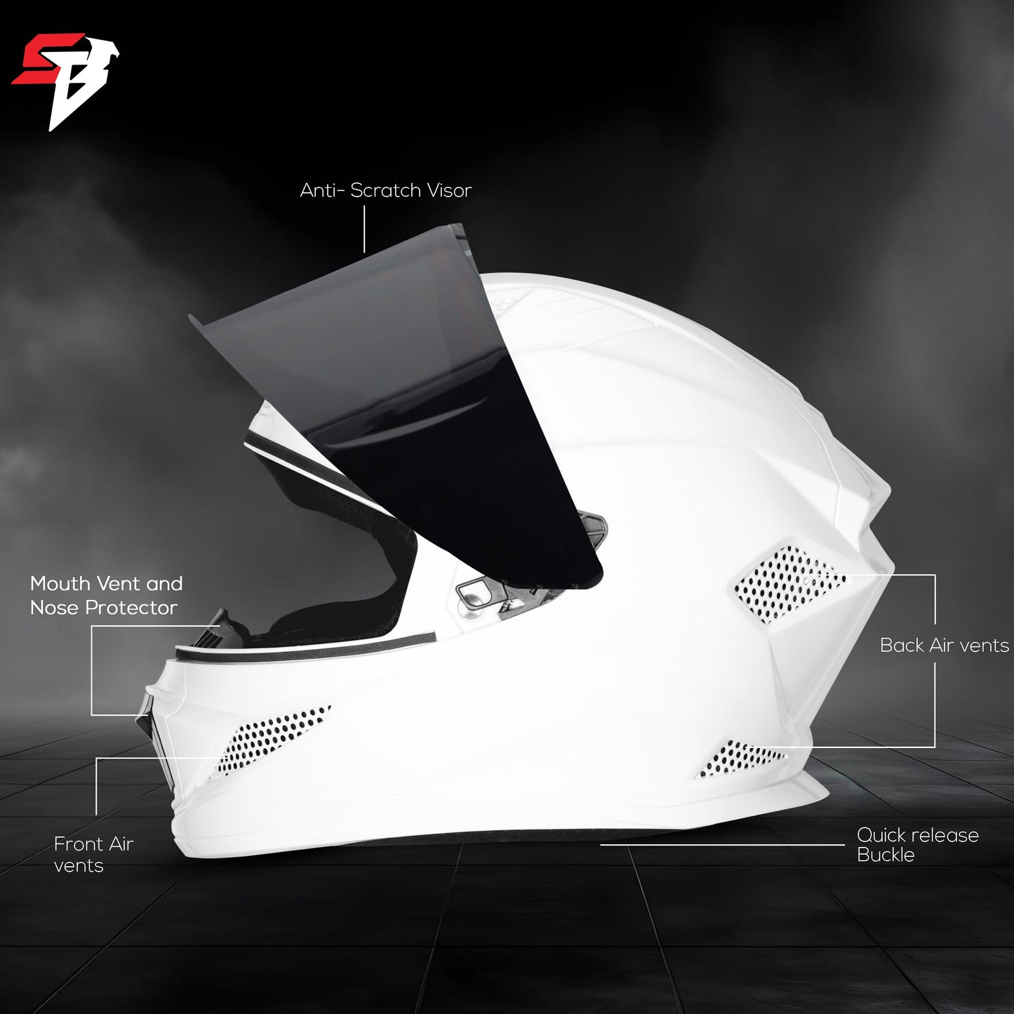 Steelbird SBH-25 Rudra ISI Certified Full Face Helmet for Men and Women (Glossy White with Smoke Visor)