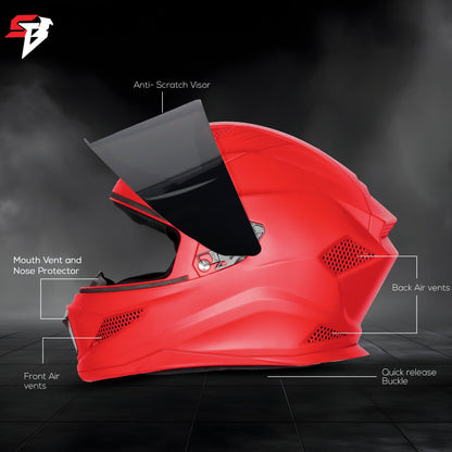 Steelbird SBH-25 Rudra ISI Certified Full Face Helmet for Men and Women (Dashing Red With Smoke Visor)