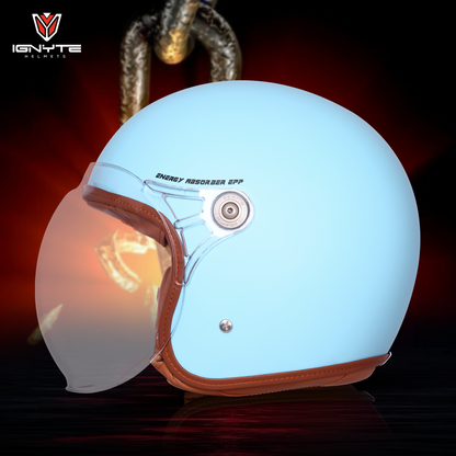 IGNYTE IGN-58 Solid ISI/DOT Certified Open Face Helmet for Men and Women (Glossy Redditech Blue)