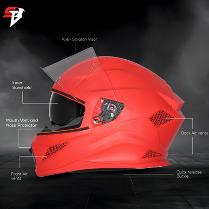 Steelbird SBH-25 Rudra ISI Certified Full Face Helmet for Men and Women with Inner Smoke Sun Shield (Glossy Sports Red)
