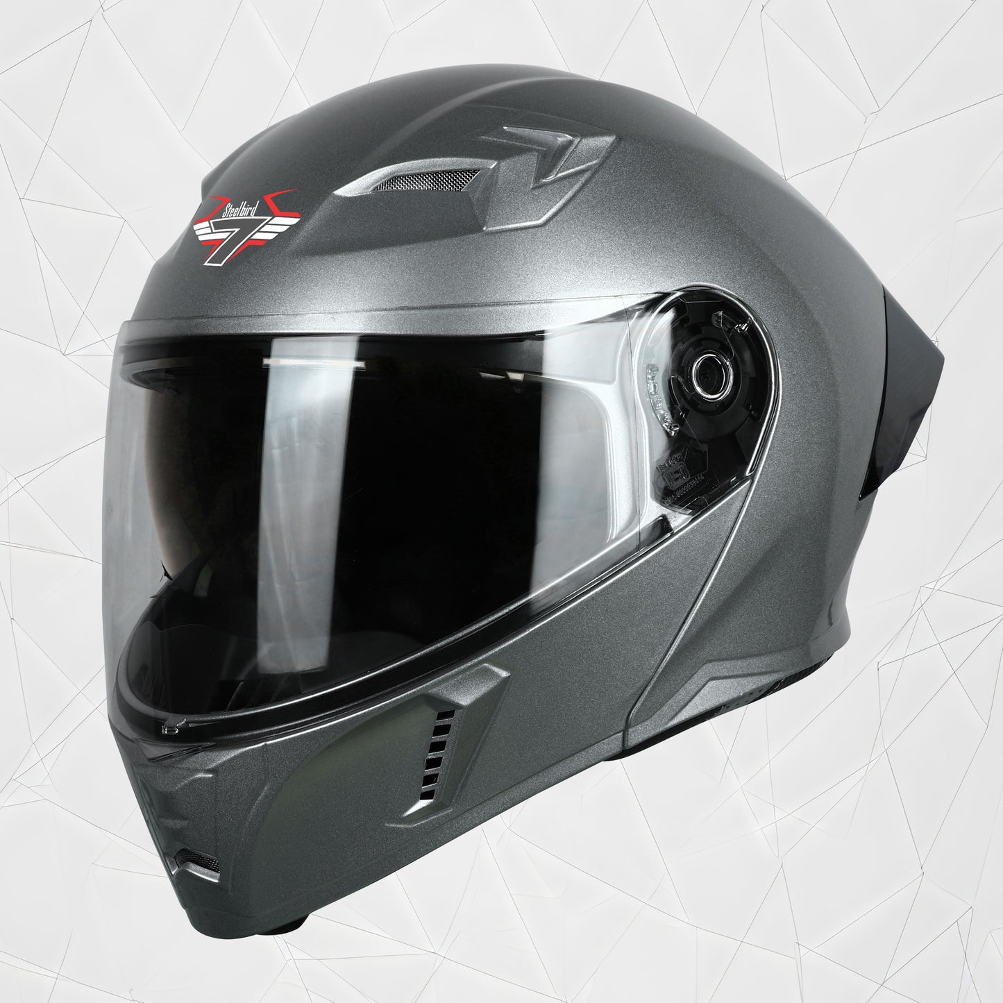 Steelbird SBA-20 7Wings ISI Certified Flip-Up Helmet with Black Spoiler for Men and Women with Inner Smoke Sun Shield (Glossy Silver)