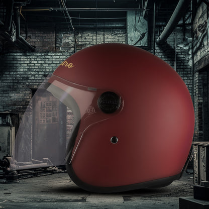 Steelbird SBH-56 Retro ISI Certified Open Face Helmet for Men and Women (Matt Maroon)